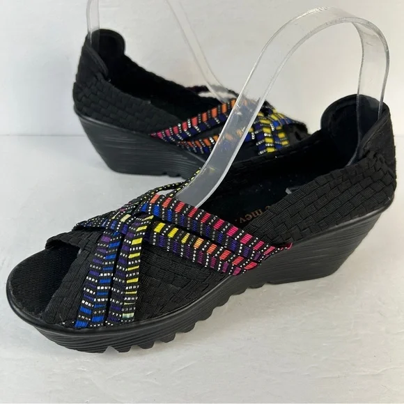 bernie mev. Black Wedges with Colorful Straps 40 - Picture 4 of 8